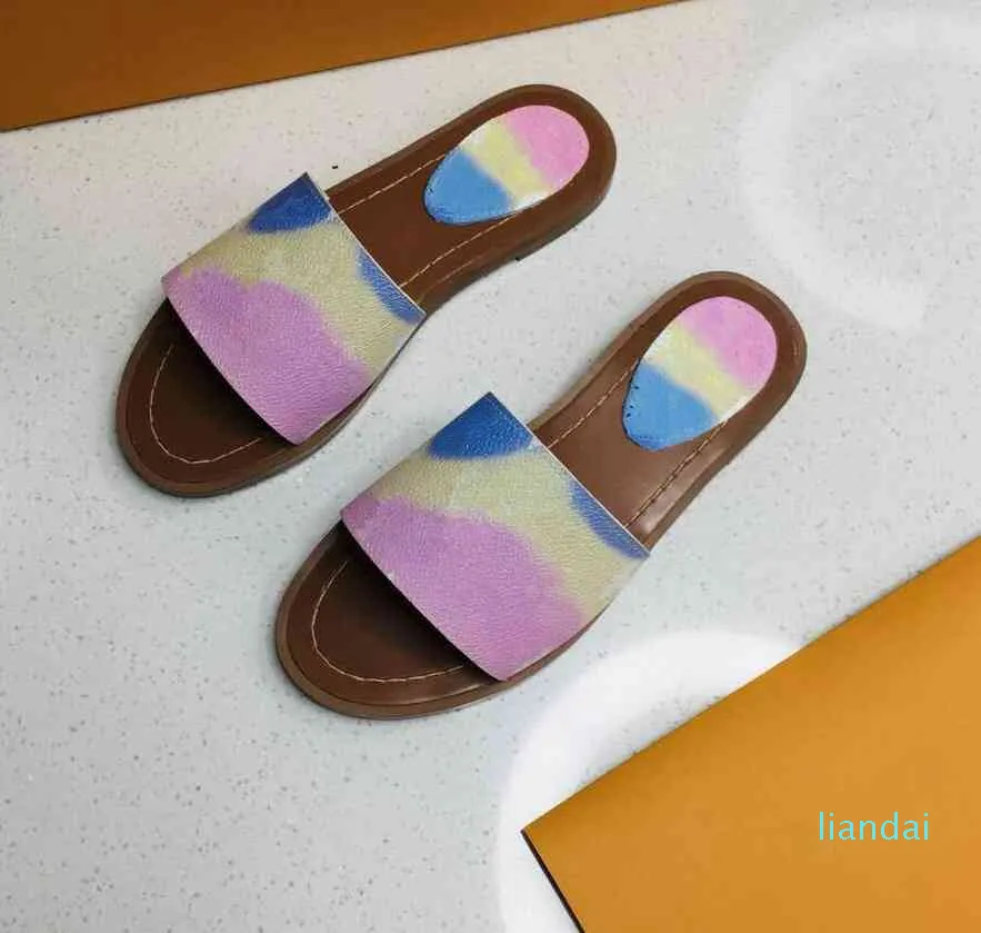 2022 designer marke sandalen mode frauen sandalen frauen mit box luxus blume gedruckt tie-farbe unisex strand flip flops slipper große größe 42