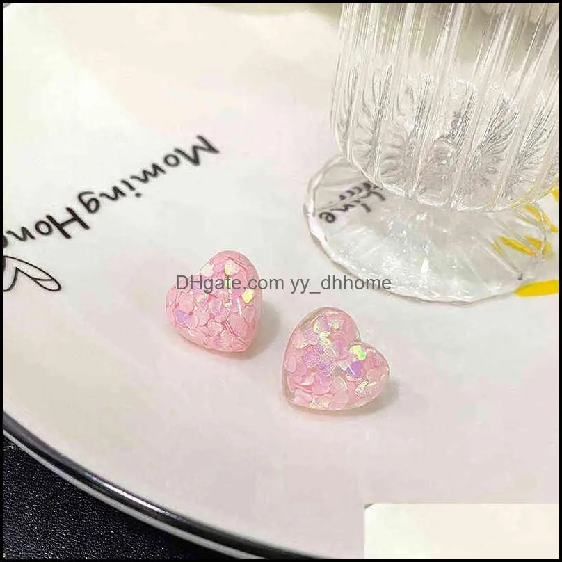 Fashion Sweet Heart-shaped Stud Earring For Women Girl Multicolor Sequins Design Acrylic Earrings Statement Girlfriend Jewelry 220121