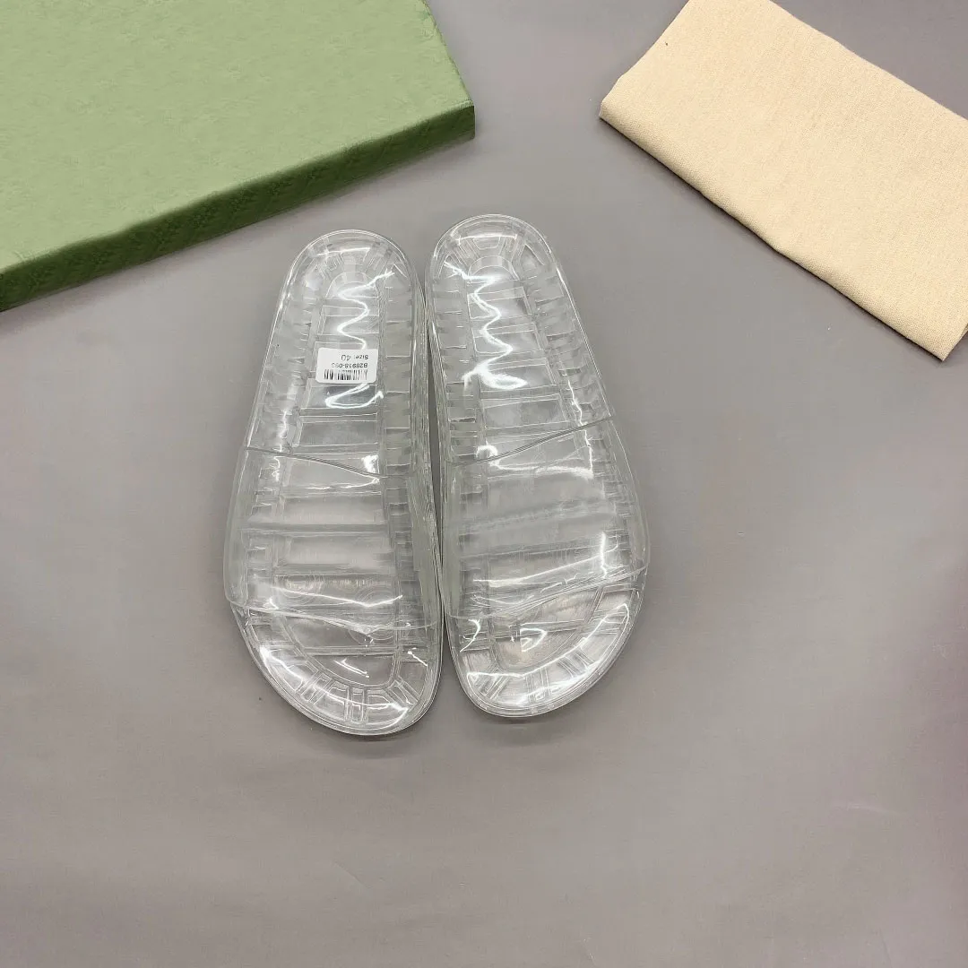 2021 Designer lyx kvinnor män tofflor transparent gelé par slipper sommar sexig godis färg sandaler mode bekväma skor toppkvalitet A1 med lådan storlek 35-46