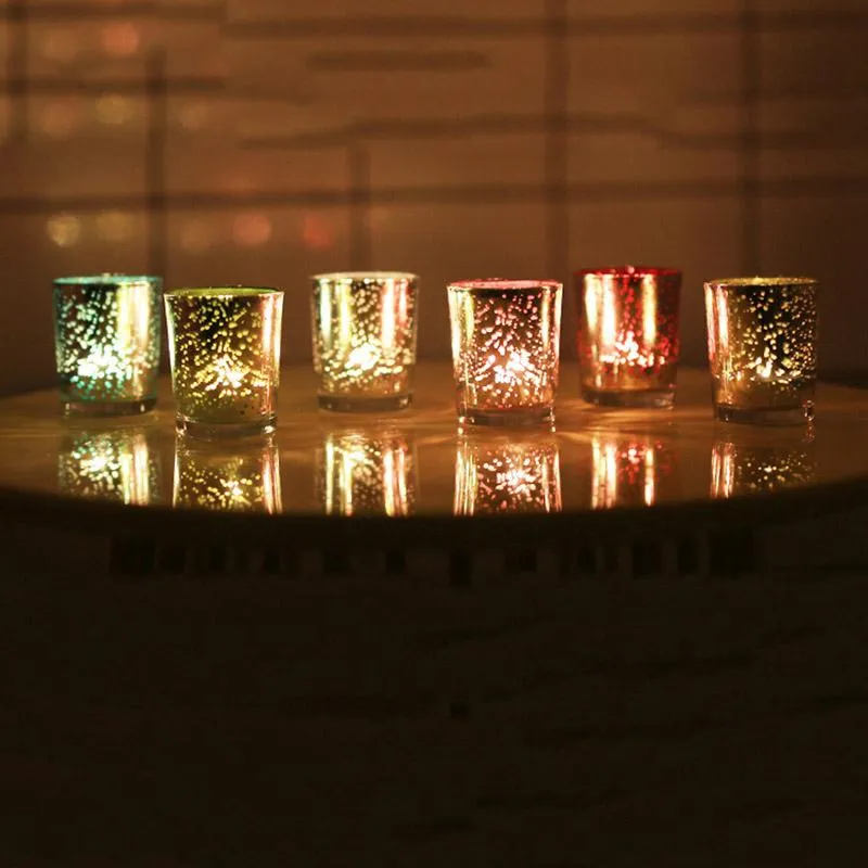 Vente chaude chandelier en verre multicolore couleur bougie parfumée tasse chandelier lumineux décor de mariage bougeoir de nuit étoilée T9I001117