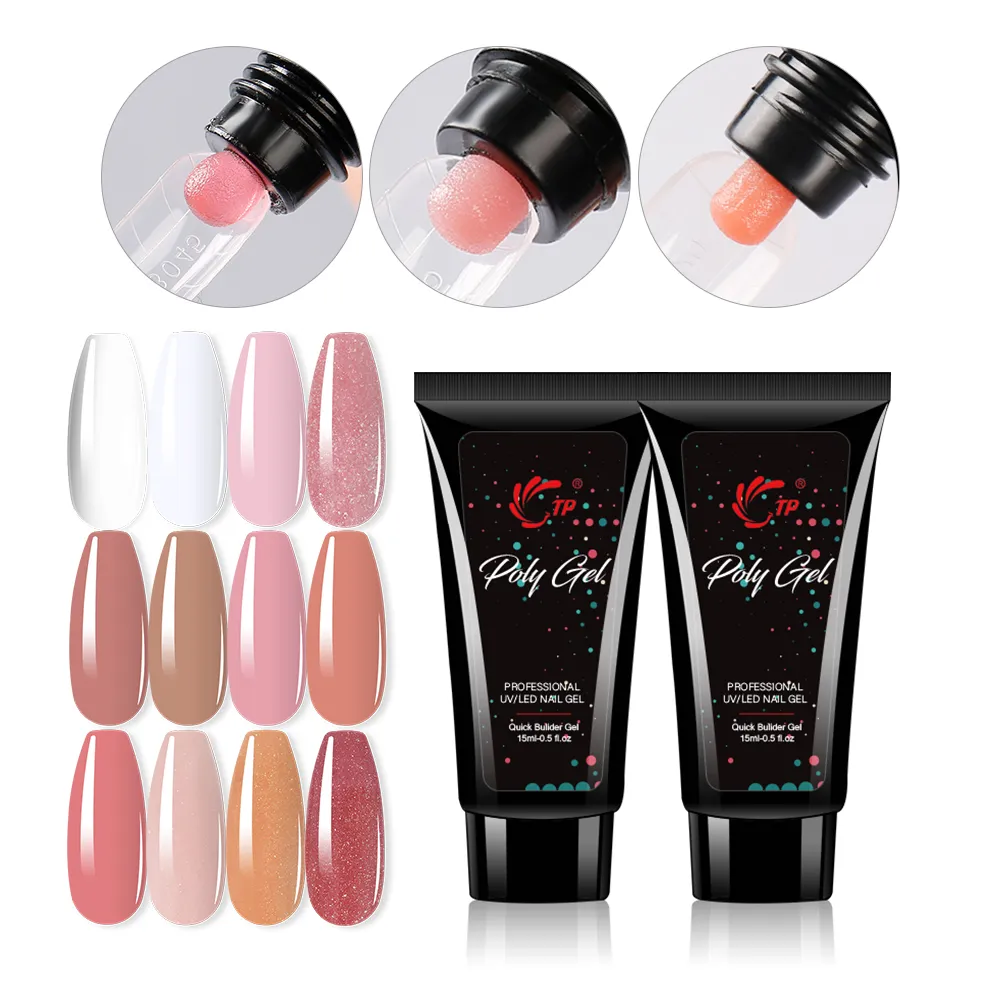 12 couleur acrylique poly ongle gel rose blanc clair brillant cristal UV LED CONSTRUCTEUR CONSTRUCTEURS Solution d'amélioration Solution de glissement rapide Extension rapide