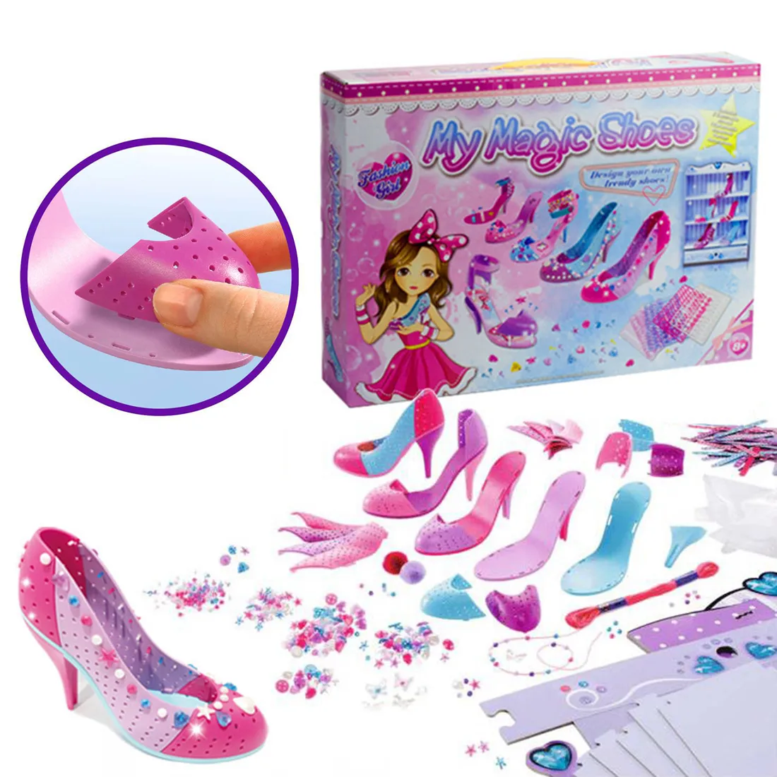 Barn Diy High Heels Playset Beaded Assembly High Heels Toy Without Sko Rack Pretend Play Toys Girls Kid Perfekt födelsedagspresent LJ201009