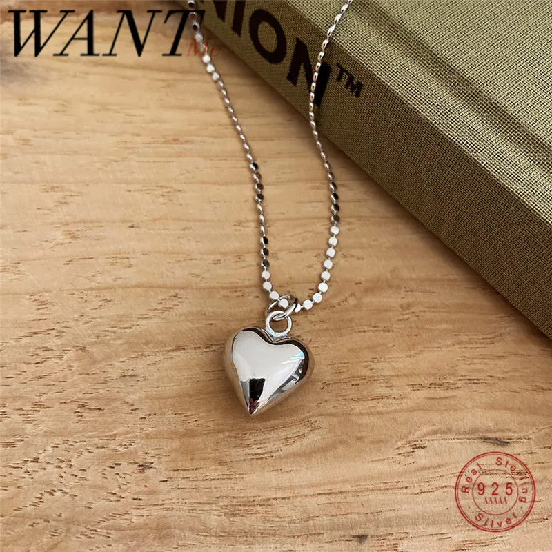 WANTME Punk Real 925 Sterling Silver Minimalist 3D Love Bead Baroque Chain Pendant Necklace for Women Rock Hip Hop Jewelry Gift Q0531