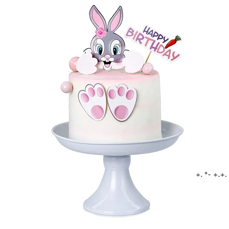 Tårta topper kanin kanin fotavtryck morot barn grattis på födelsedatur dekoration cupcake dekor party bakning tillbehör diy påsk vid havet cca12423