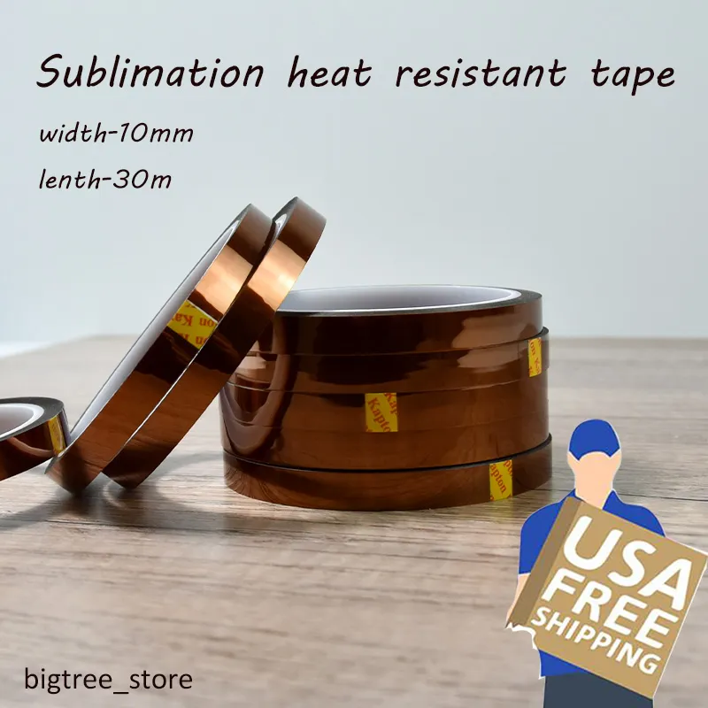 US Warehouse Width 10mm Hittebestendige Tape Warmte Pers Tan Sublimatie Mok Telefoon Case Adhesive Tapes PI Materiaal