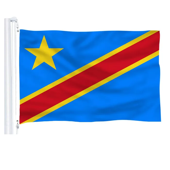 콩고 깃발 3'x5'ft Hot Country 국기 150x90cm 100d 폴리 에스테르 생생한 두 개의 황동 그로밋