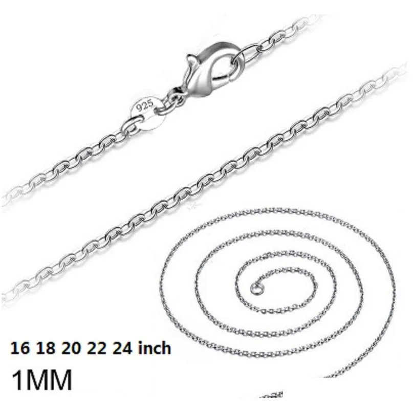 925 Sterling Silver Plated Link Rolo Chain Necklace with Lobster Clasps 16 18 20 22 24Inch Women O Chain Jewlery Factory Price Stock