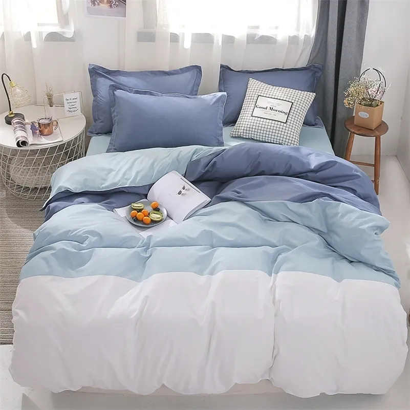 Set di biancheria da letto a righe bianche blu Queen King Size Bed Linne Set Plain Reactive stampato copripiumino matrimoniale lenzuolo federa 201210