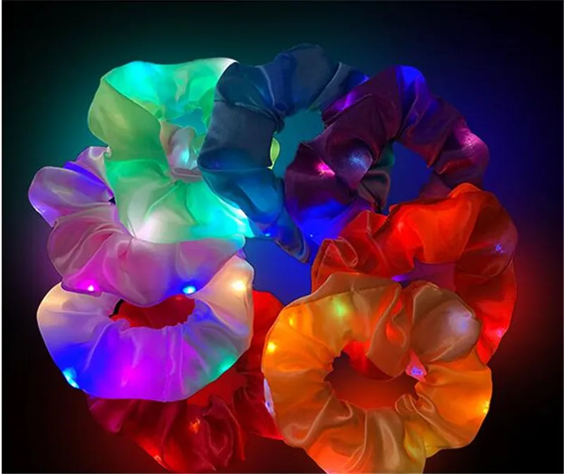 Chouchous lumineux LED pour filles, 100 pièces, bandeau élastique pour queue de cheval, couvre-chef, couleur unie, accessoires pour cheveux