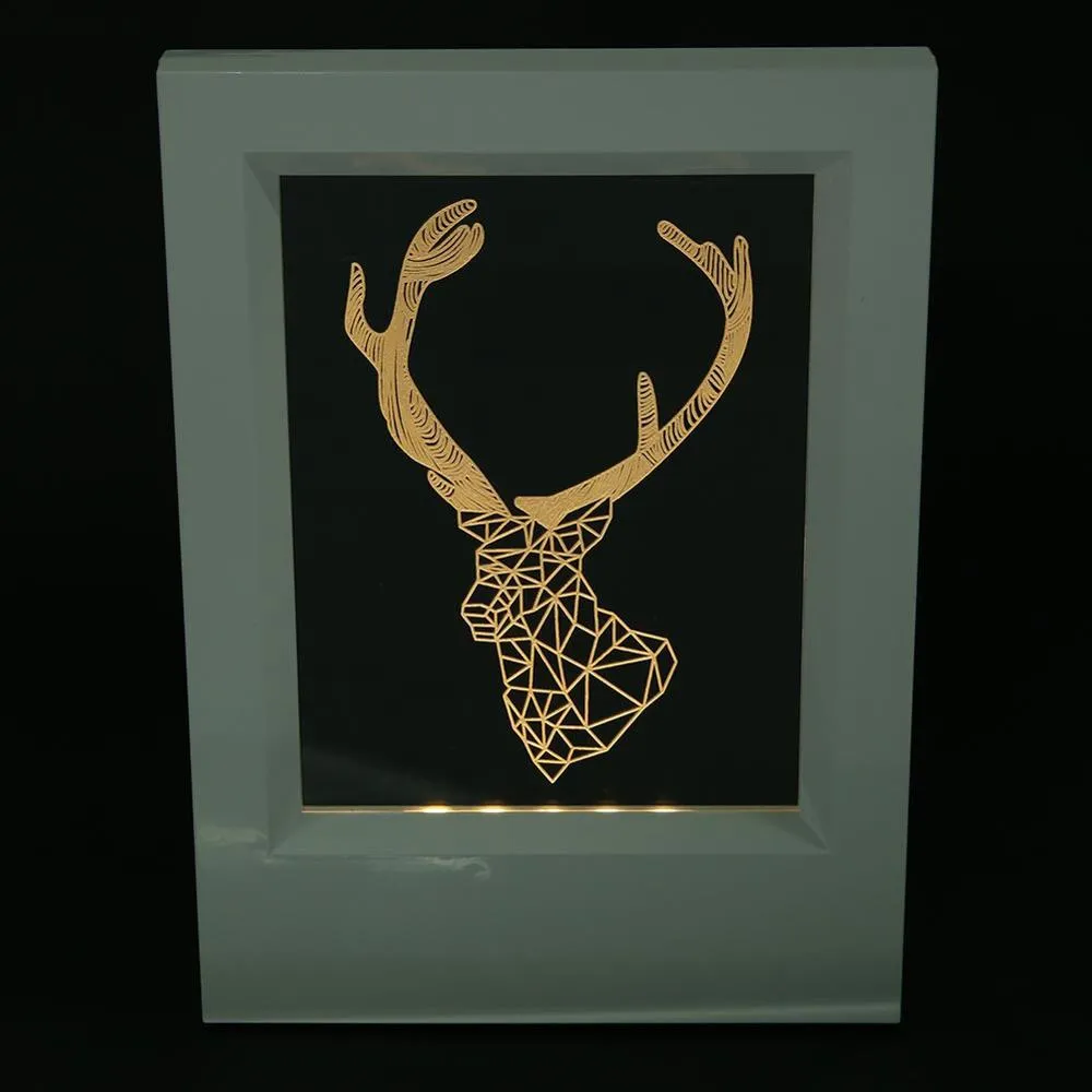 Herten patronen houten frame kleine 3D-nachtlamp creatieve fotolijst met lamp decoratie USB-bureaulamp kan bericht achterlaten