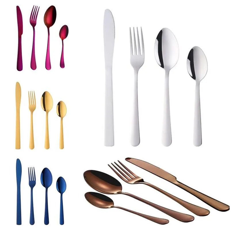 4 pz/set di Lusso In Acciaio Inox Stoviglie Posate Da Tavola Coltello Forchetta Cucchiaio per la Cucina di Casa Ristorante 8 Colori