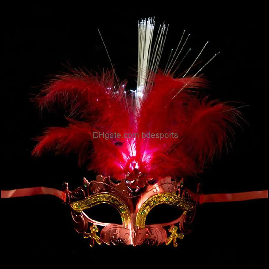 LED Halloween Party Flash Glowing Feather Mask Mardi Gras Masquerade Cosplay Venetian Masks Halloween Costumes Gift189N