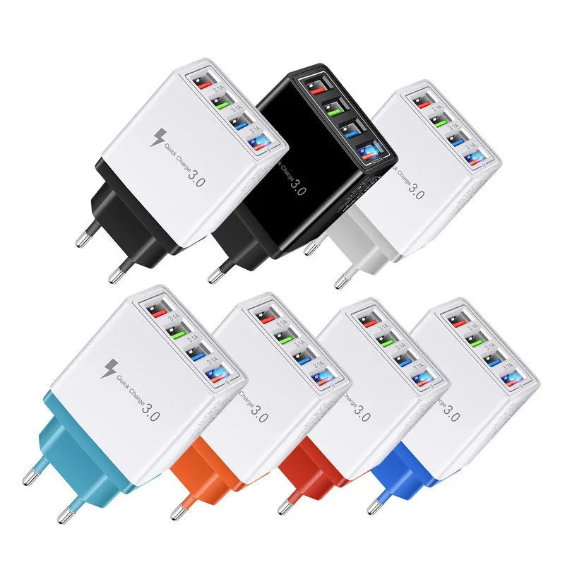 5V3A Adaptateur secteur rapide Câbles USB 4 ports USB Chargeur mural adaptatif Charge intelligente Voyage universel EU US Plug opp pack Top Quality pratique