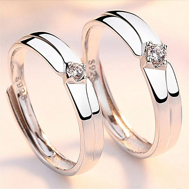 Wedding Rings 1 Pair Four Copper Plated Silver Smooth Surface Adjustable Creative Simple Couple Lover Finger Jewelry Wholesale