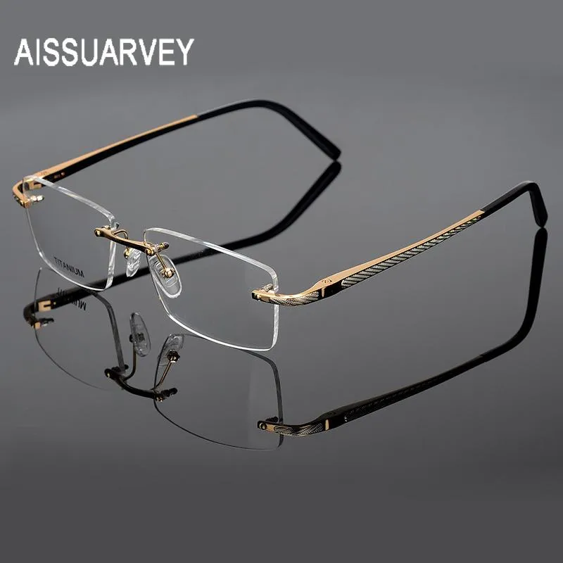 Fashion Sunglasses Frames Men Glasses Titanium Rimless Brand Designer Eyeglasses Prescription Top Quality Eyewear Golden Business Eye