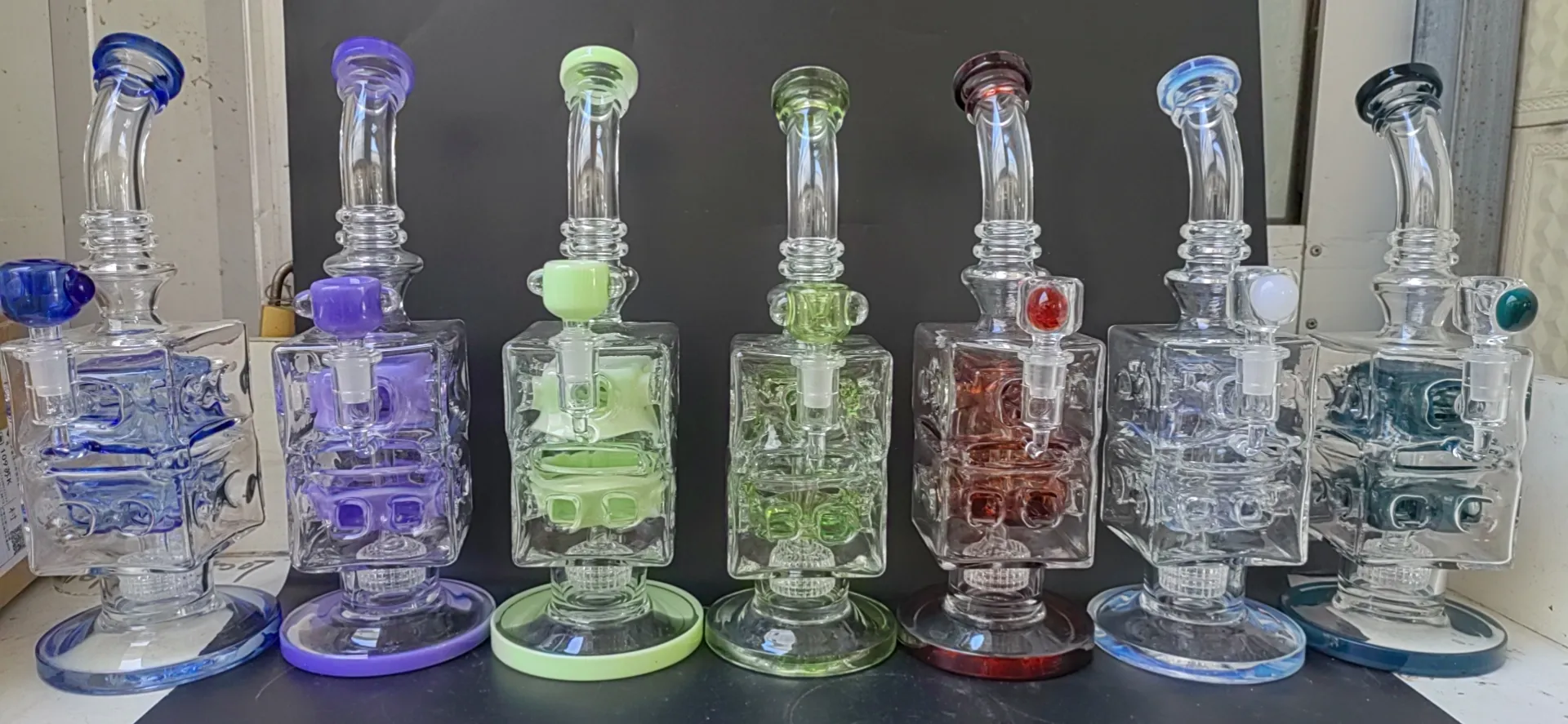 Farblose Shisha-Pistole aus sechsfarbigem Glas, Schäumvorrichtung der Ölbohrplattform. Volle Höhe 12,5 Zoll, kostenlose Quarzschale + Bild-Bubble-Ballschale