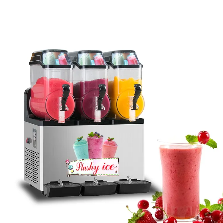 Kommersiellt kök 3x12L Tankar Svart Is Slush Machine, Margarita Smoothie Frozen Drink Cooling Beverage Maker