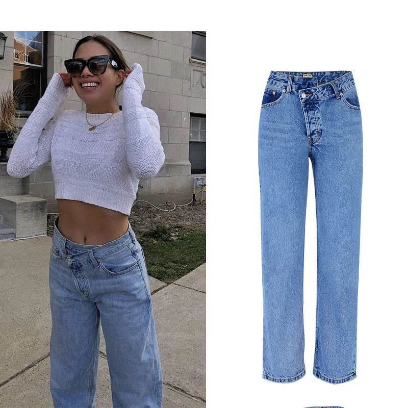 Nieuwe hoge taille onregelmatige denim vrouwelijke flare jeans voor vrouwen bel bodem vet mom jeans wide been skinny jeans vrouw herfst winter