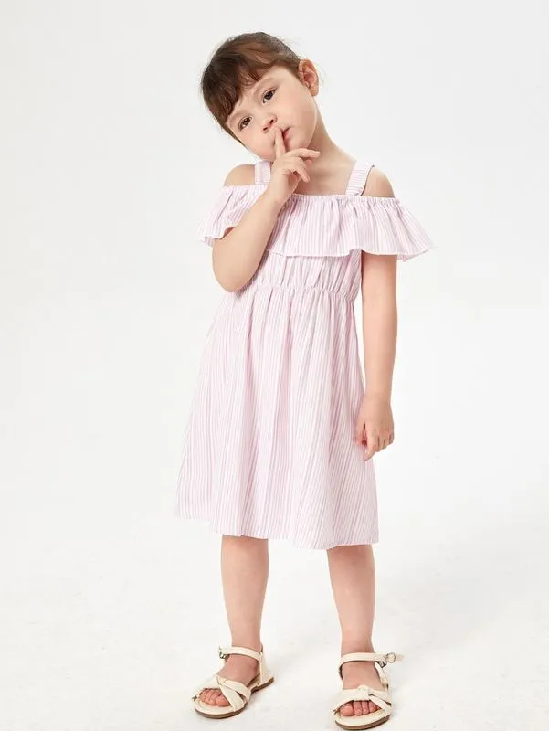 Gestreiftes Kaltschulterkleid für Kleinkinder Mädchen SHE