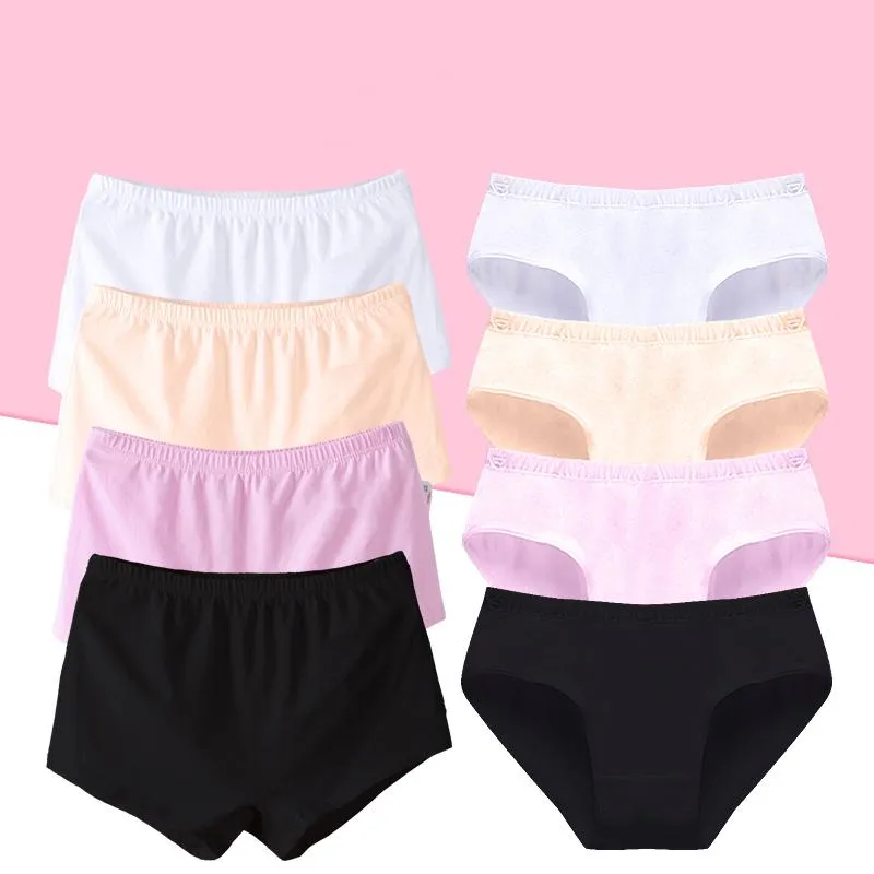 4pcs Teenage Girl Underwear Panties Solid Color Girls Boxer Breathable Cotton White Shorts Casual Kids Briefs Children Clothing