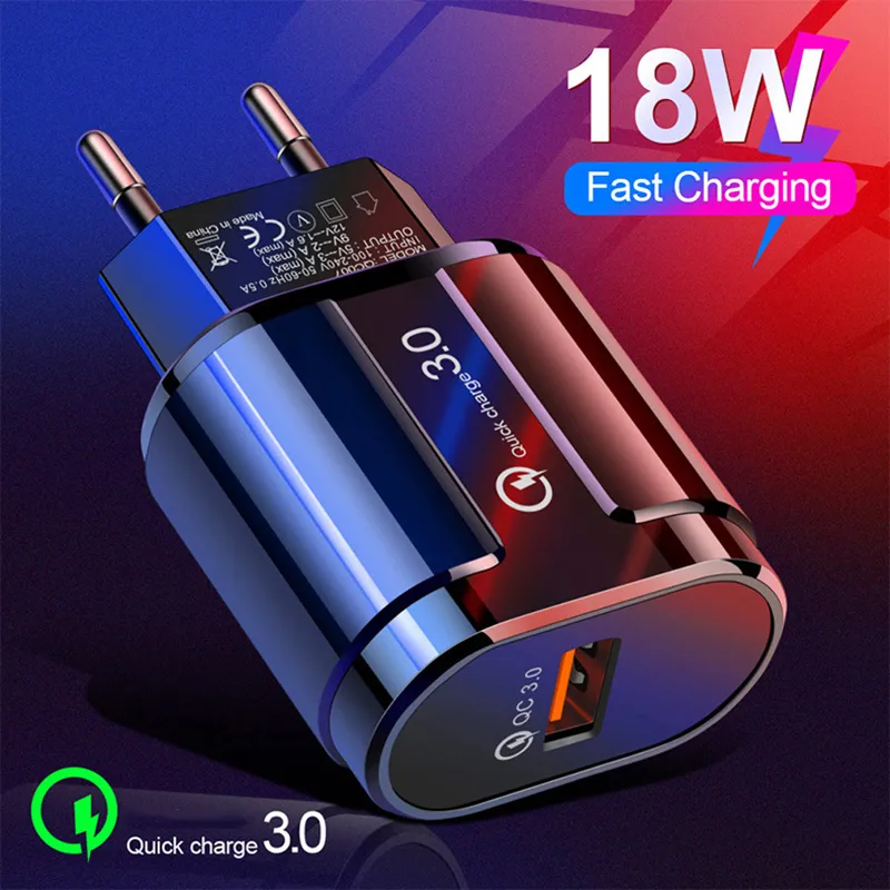 Ładowarka telefonii komórkowej Szybkie ładowanie QC 3.0 18 W Szybkie ładowanie EU US Plug Adapter Wall USB Ładowarka do iPhone Samsung Xiaomi