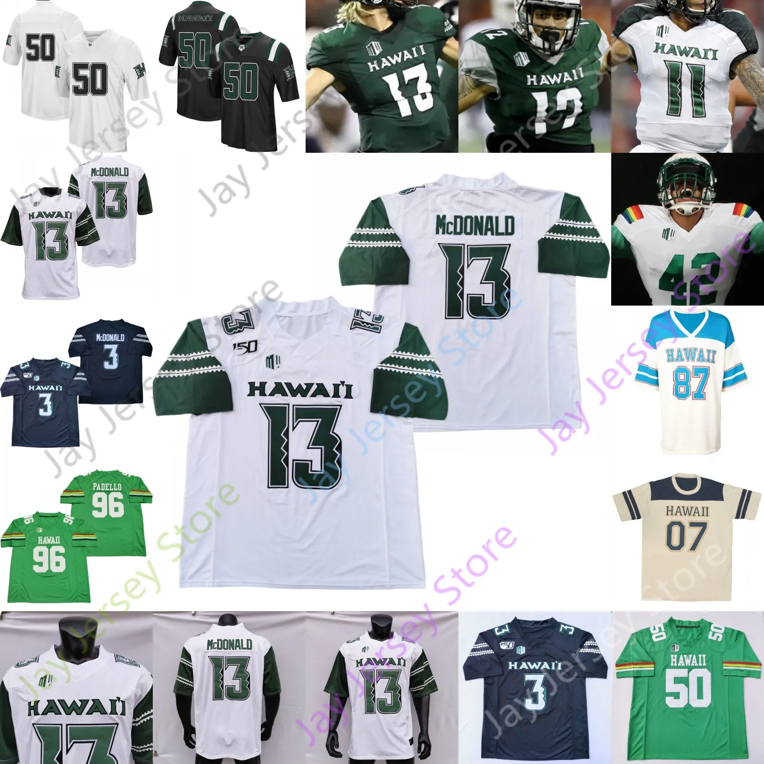 Customizable Hawaii Football Jersey NCAA College Fred Holly III Jason-matthew Sharsh Melquise Stovall Kaimana Padello John Ursua Ashley Lelie