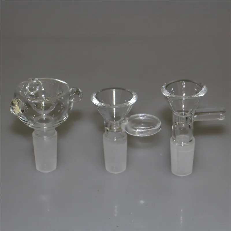 3 stijl 14 mm glazen kom mannelijke gewricht handvat Mooie schuifkommen stuk roken accessoires voor bongs waterleidingen