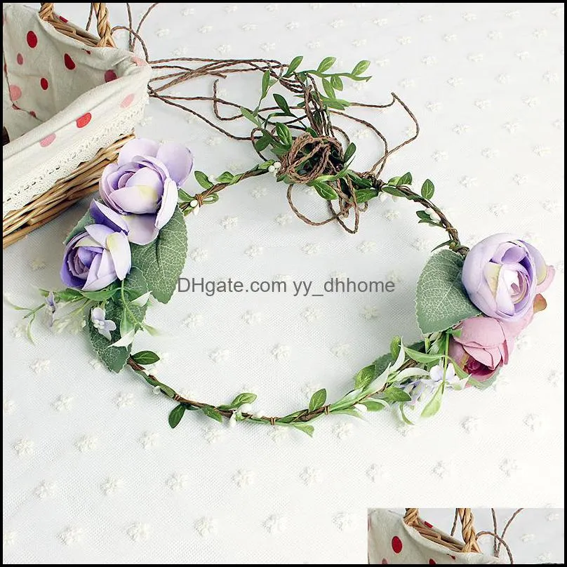 Rosa Flower Wreath Wedding Bridal Artificial Flower Head Tiara Crown For Hair Floral headband Woman Hair Accessories