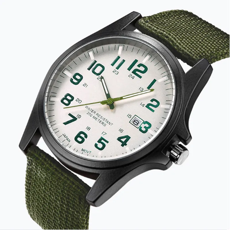 JewelryWe Orologio da polso da uomo, con calendario, analogico, al quarzo, sportivo, con cinturino in tessuto di nylon, cinghia