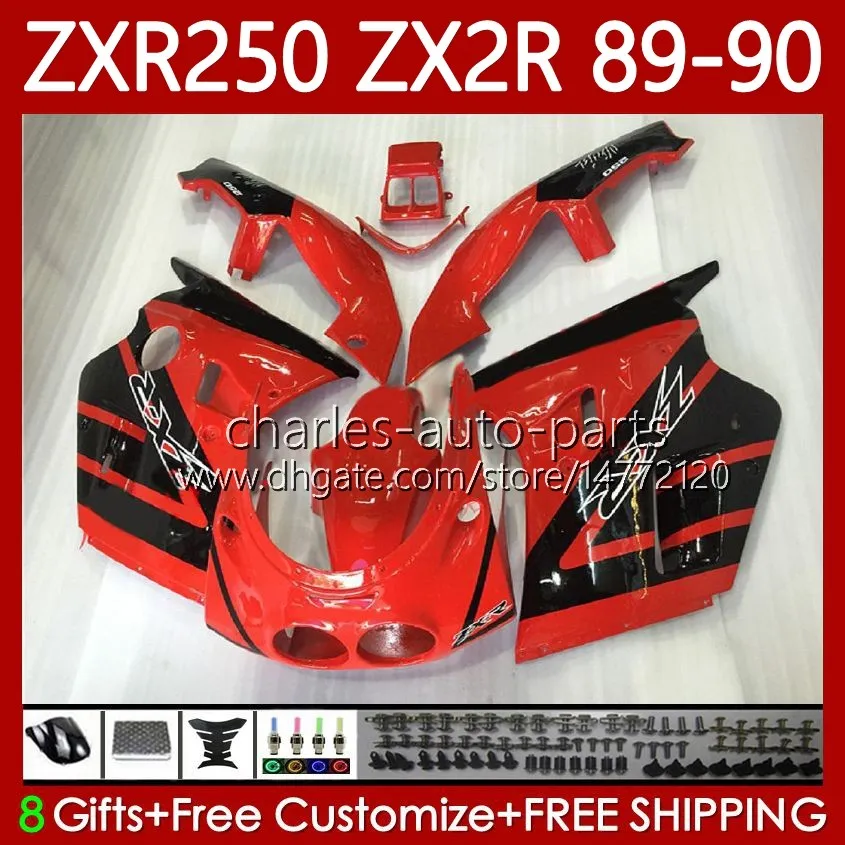 Kit complet de carrosserie pour KAWASAKI NINJA ZX 2R 2 R R250 ZXR 250 ZX2R ZXR250 Rouge brillant 1989 1990 Corps 84No.91 ZX-2R ZXR-250 89-98 ZX-R250 ZX2 R 89 90 Carénage de moto