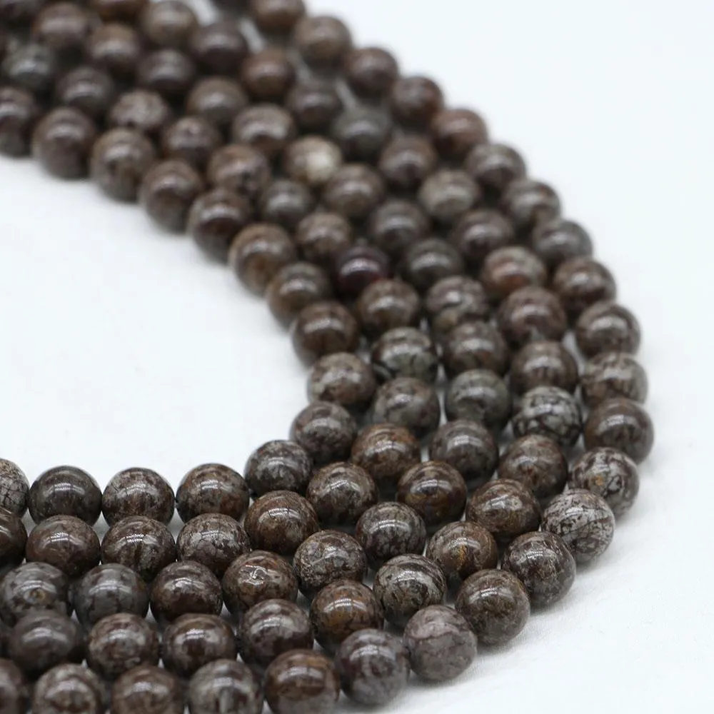 4 6 8 10 12mm Perle de pierre naturelle Brown Flocon de neige Perle d'obsidienne ronde Perles d'espacement en vrac pour les résultats de fabrication de bijoux Bracelet à bricoler soi-même H jllOIm