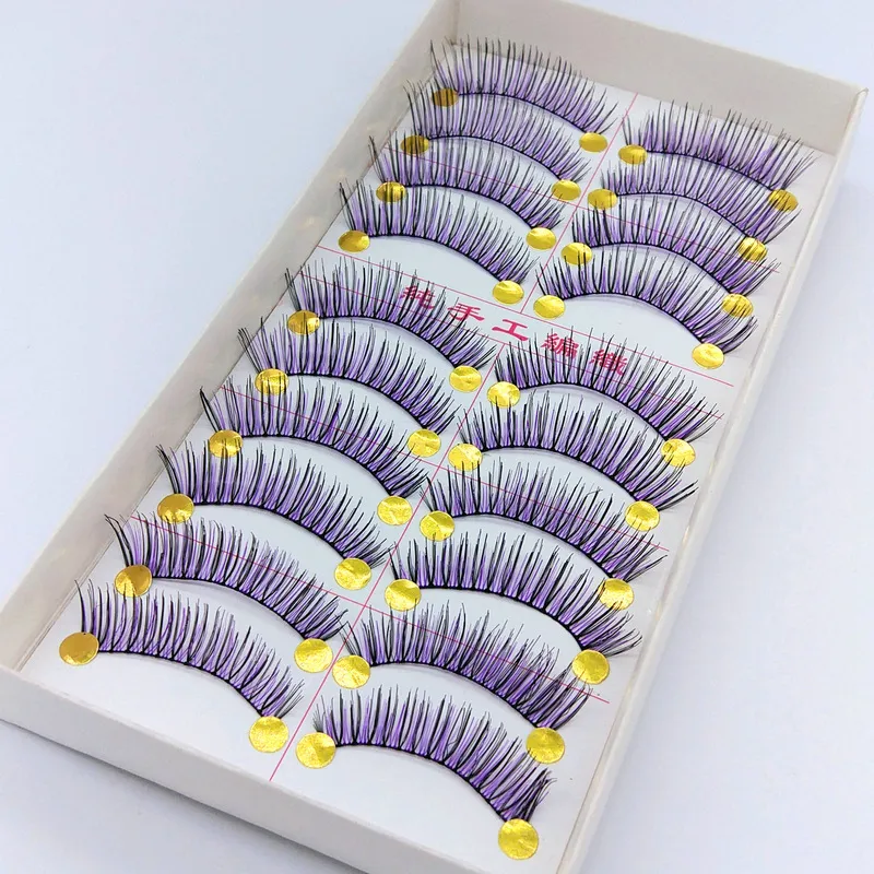 Purple False Eyelashes Taiwan Handmade Black Clip Colorful Lashes Wholesale