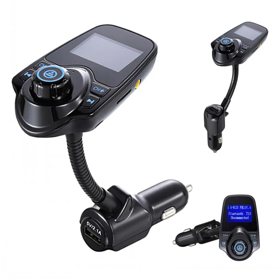 Transmissor FM sem fio FM Áudio MP3 Player USB Carregador Sem Fio Handsfree 360 ​​Carro Rotativo Modulador de Carro Tela de Cor Kit T10