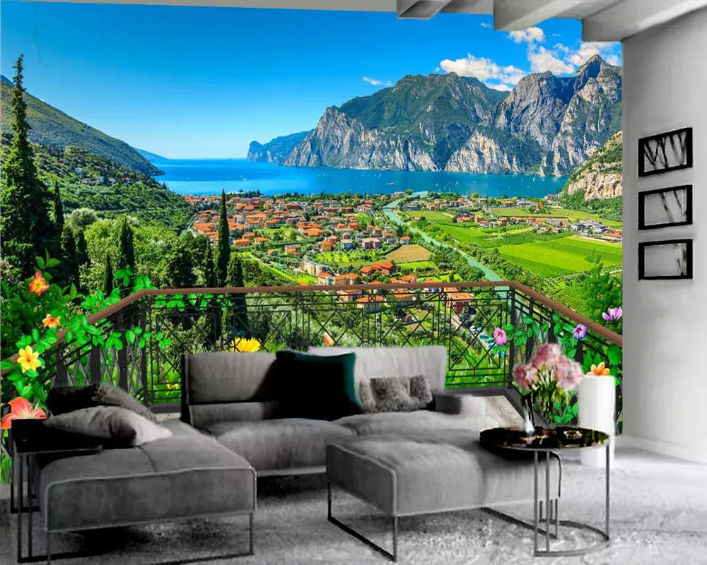 ロマンチックな3D風景の壁紙バルコニー美しい風景の風景3Dの壁紙インテリアの装飾的なシルク3D壁紙壁紙