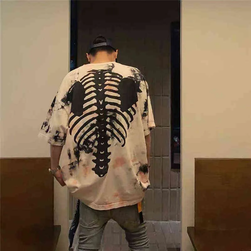 High Quality Splash Ink Tie Dye KAPITAL T Shirt Men Women Skeleton