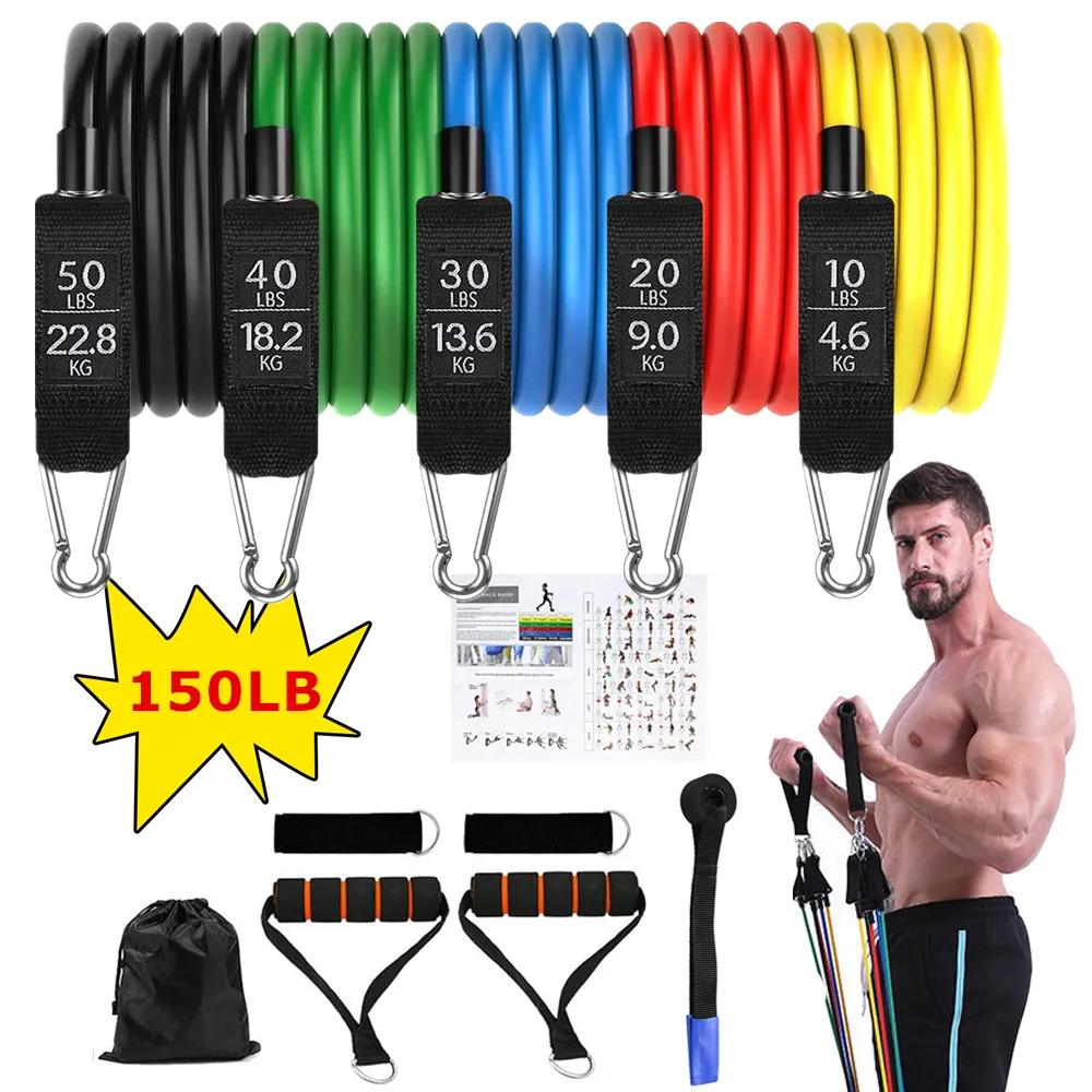 Resistance Bands Set Exercise Bands with Door Anchor Legs Ankle Straps for Resistance Training Physical Therapy Home Workouts Q1225