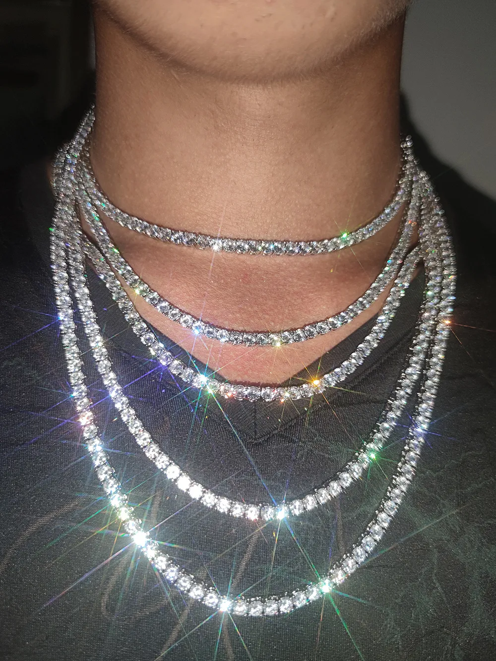 Хип-хоп блестящие ювелирные изделия, мужское ожерелье, серебро, золото, бриллиантовые ожерелья 3 мм, 4 мм, 5 мм, теннисная цепочка со льдом2615