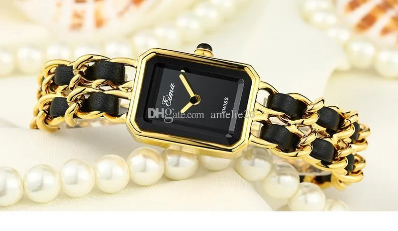 New Arrival Gold Watch Women Dress Watch Luxury Stainless Steel Chain With Leather Fashion Lady Bracelet Quartz Wristwatch For Lady Gift