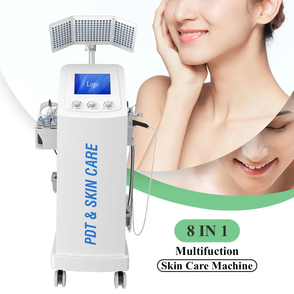 8 i 1 Aqual Oxygen Jet Peel Water Dermabrasion Facial Machine Hydro Device Aqua Hydra Dermabrasion Face Skin Scrubber Deep Cleanning Utrustning