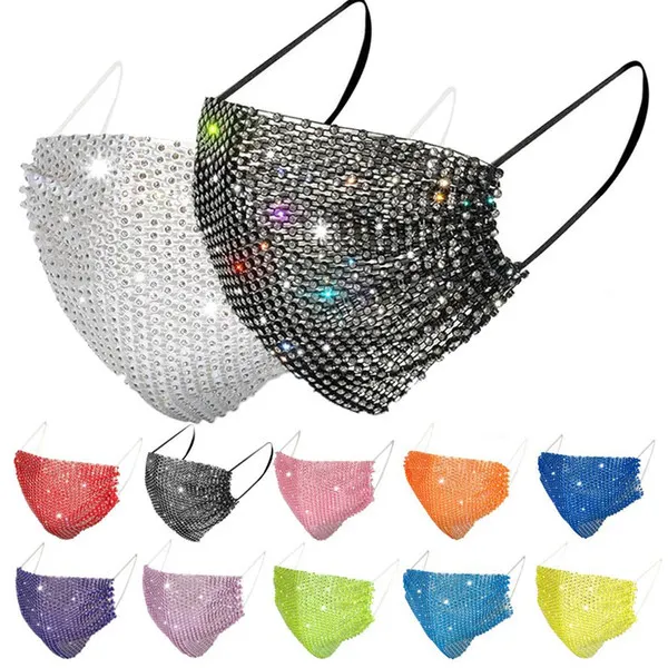 Fashion Colorful Mesh Masks Bling Diamond Party Mask Rhinestone Grid Net Mask Washable Sexy Hollow Mask for Women FY9243