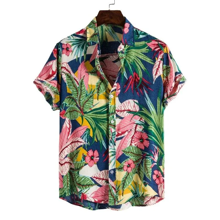 Floral Hawaiian Shirts voor Mannen Casual Button Down Korte Mouw Shirt Mens Tropical Aloha Beach Kleding Chemise Homme