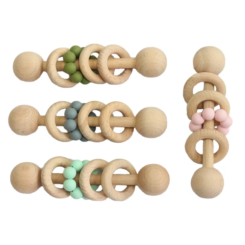 thumbnail image 2 of Baby Teething With Wooden Ring Beech Baby Teething Ring 5 PCS Wooden... 2 of 12