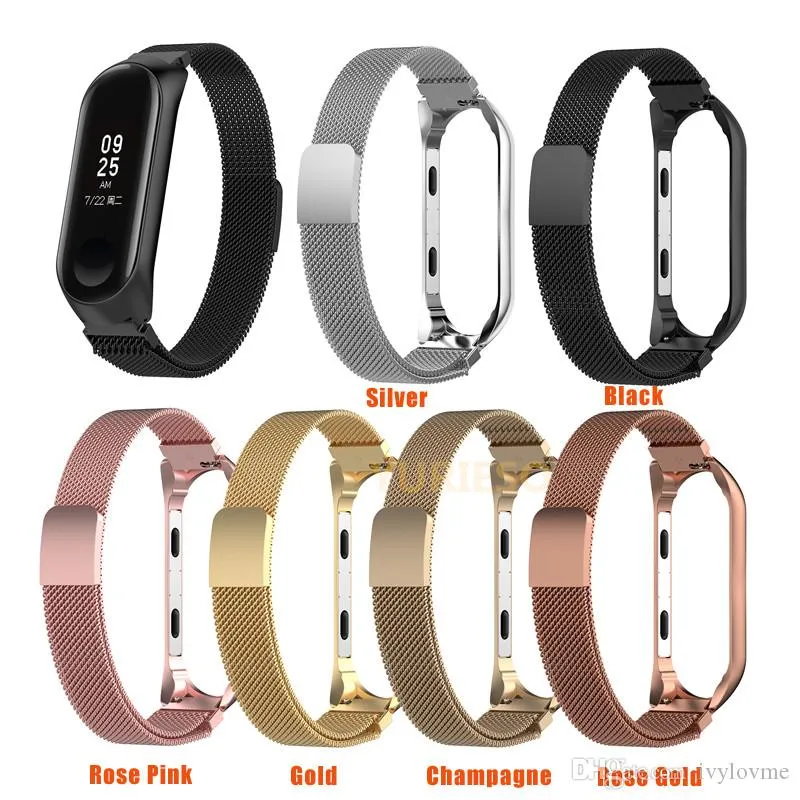 Passante milanese con cornice Cinturino da polso in acciaio inossidabile per Xiaomi Mi Band 3 Fasce da polso Miband3 Bracciale Cinturini da polso Cintura in metallo