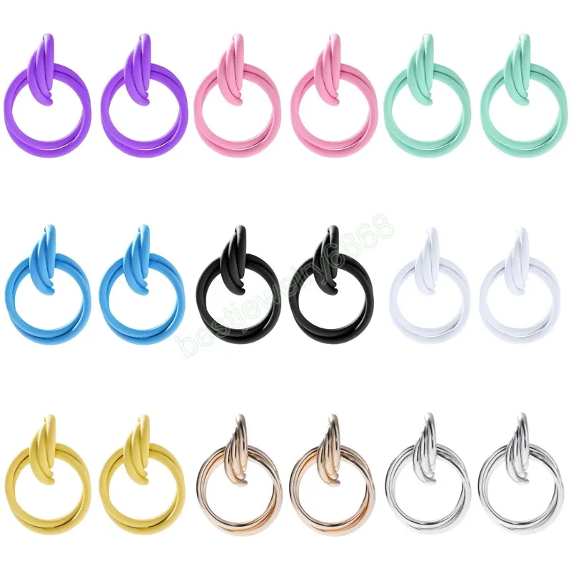 Trendig metall rund pendant dangle örhängen för kvinnor godis färg spray färgörhängen boho uttalande smycken bröllop