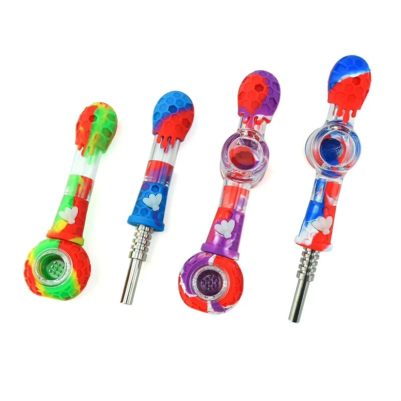 Nector Collector Kit With Quartz Tips Dab Straw Oil Rigs Silicone Smoking Pipe glass pipe smoking accessories dab rig