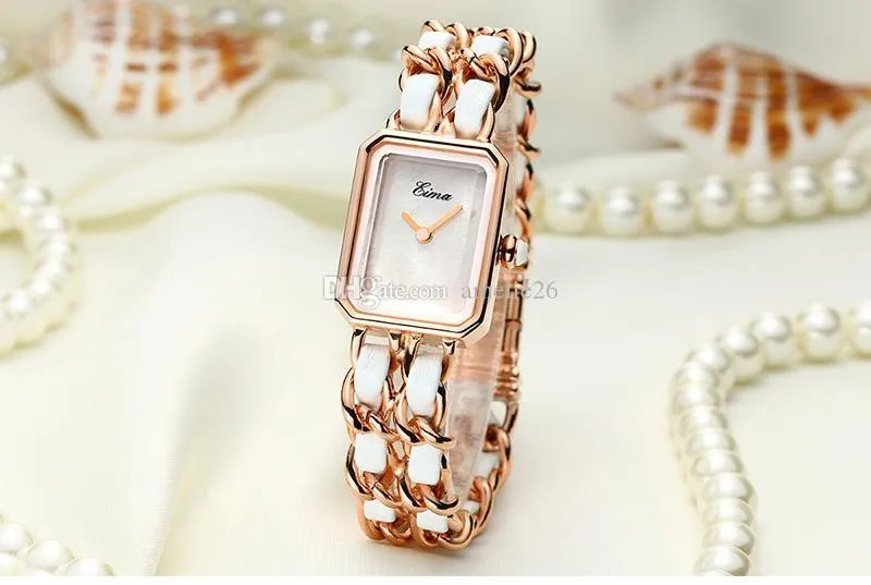 New Arrival Gold Watch Women Dress Watch Luxury Stainless Steel Chain With Leather Fashion Lady Bracelet Quartz Wristwatch For Lady Gift