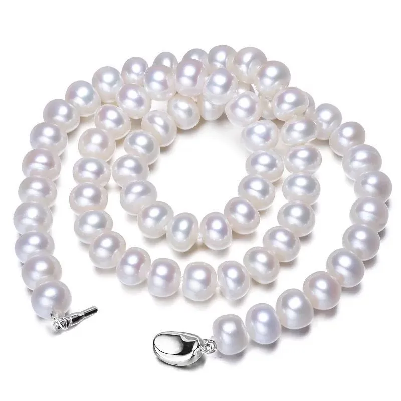 Vit naturlig sötvattenspärlhalsband för kvinnor gåva 8-9mm halsband pärlor smycken 45cm längd halsband mode smycken spez q0531