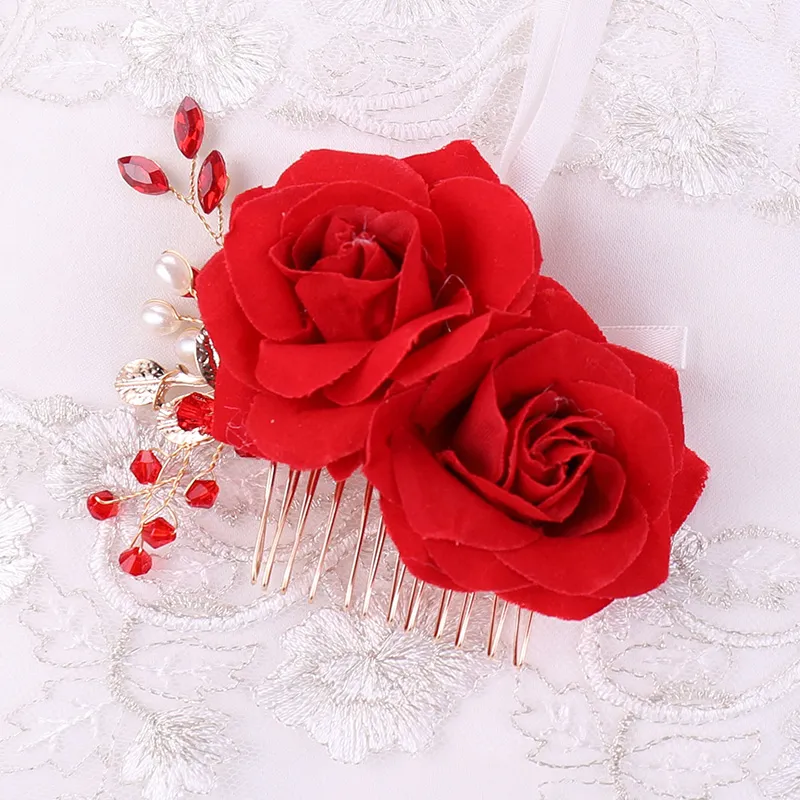 Red Rose Flower Red Floral Headpiece For Weddings Proms And