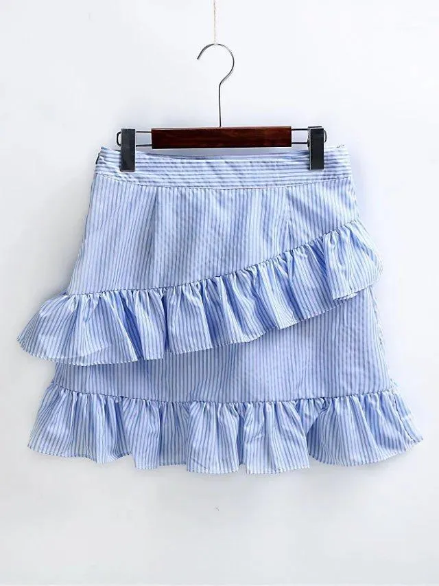 Skirts Casual Ruffles Layers Striped Embroidery Women Chic Trendy Short Skirts1