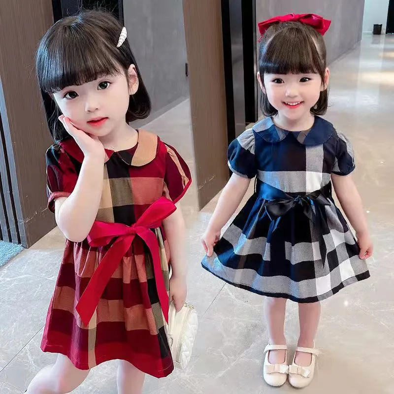 Verano bebé niñas diseños vestido rayado bowknot volante sin mangas niños princesa vestido británico estilo niños floral soldress